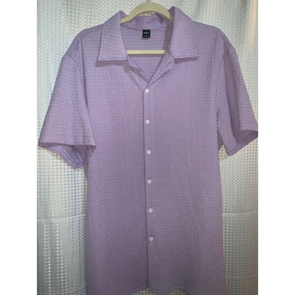 Manfinity Mens Lavender Purple Textured Short Sleeve Button Down Shirt Large